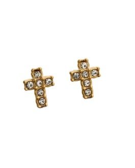 Celestial Faith 18K Gold Cross Stud Earrings with Zircons