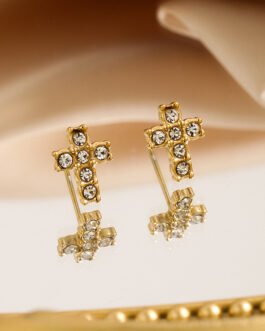 Celestial Faith 18K Gold Cross Stud Earrings with Zircons