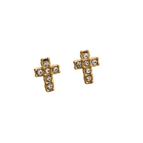 Celestial Faith 18K Gold Cross Stud Earrings with Zircons