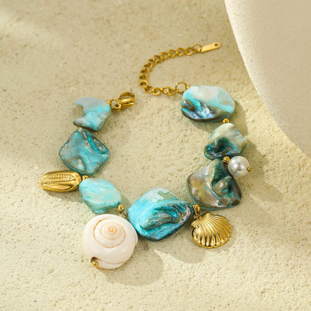 Coastal Treasures 18K Gold Plated Shell & Pearl Bracelet - Image 3