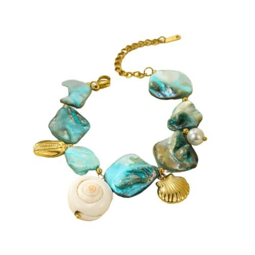 Coastal Treasures 18K Gold Plated Shell & Pearl Bracelet
