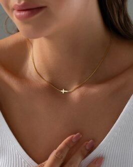 Devotion Sideways Cross 18K Gold Box Chain Necklace