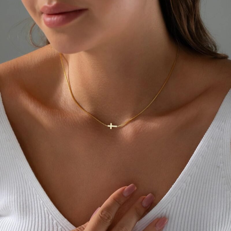 Devotion Sideways Cross 18K Gold Box Chain Necklace