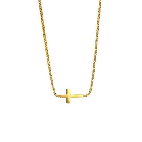 Devotion Sideways Cross 18K Gold Box Chain Necklace