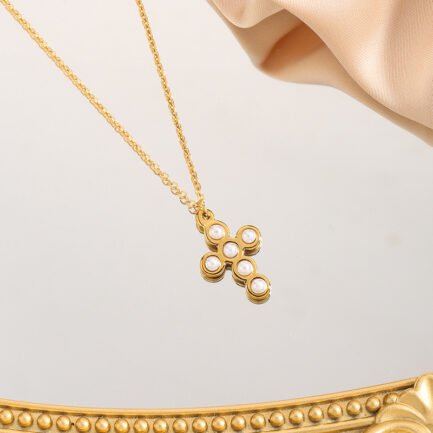 Divine Grace Pearl Cross Pendant Necklace - Image 2