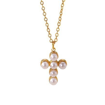 Divine Grace Pearl Cross Pendant Necklace