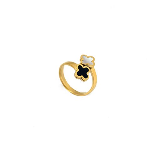 Duo Clover Open Ring – 18K Gold Plated with Mother of Pearl Inlay