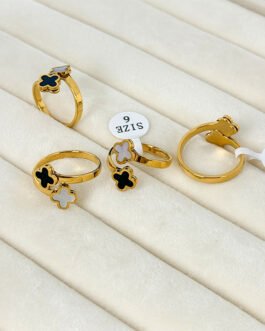 Duo Clover Open Ring – 18K Gold Plated with Mother of Pearl Inlay