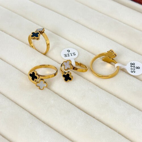Duo Clover Open Ring – 18K Gold Plated with Mother of Pearl Inlay