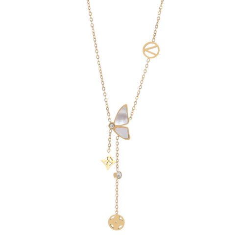 Ethereal Flutter Mother-of-Pearl Butterfly Y-Necklace