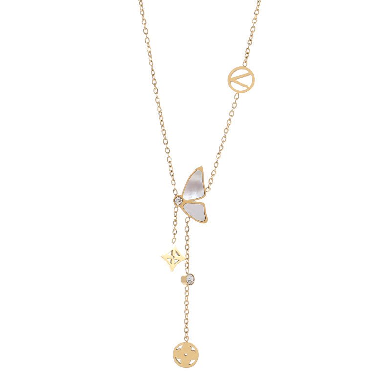 Ethereal Flutter Mother-of-Pearl Butterfly Y-Necklace