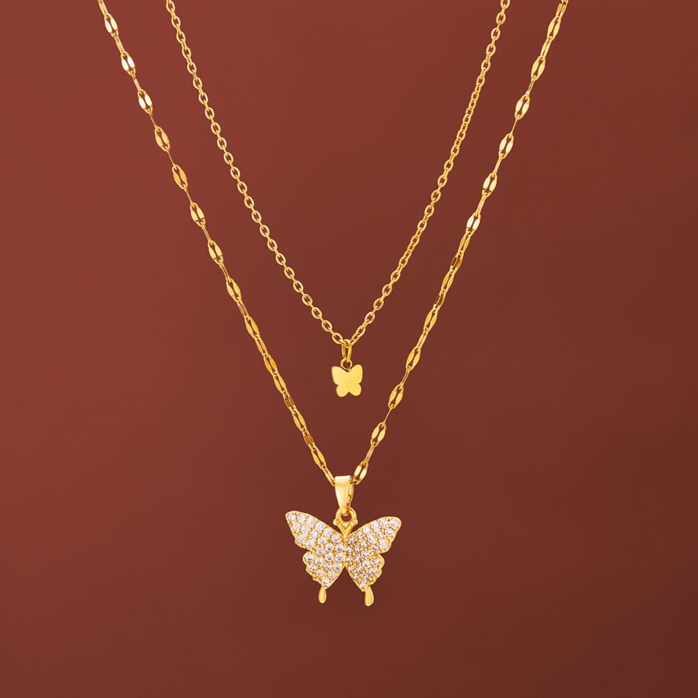 Flutter Duo Layered Butterfly Necklace Set - Image 4