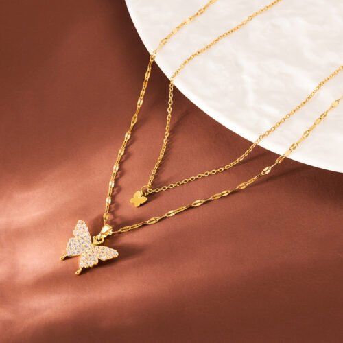 Flutter Duo Layered Butterfly Necklace Set