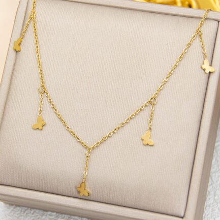 Flutter Y-Drop Butterfly Necklace - 18K Gold Plated Titanium - Image 4