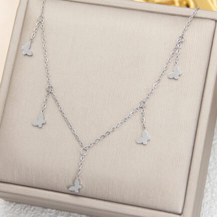 Flutter Y-Drop Butterfly Necklace - 18K Gold Plated Titanium - Image 5