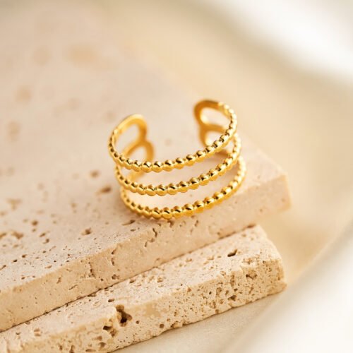 Golden Sphere Multi-Band Open Ring