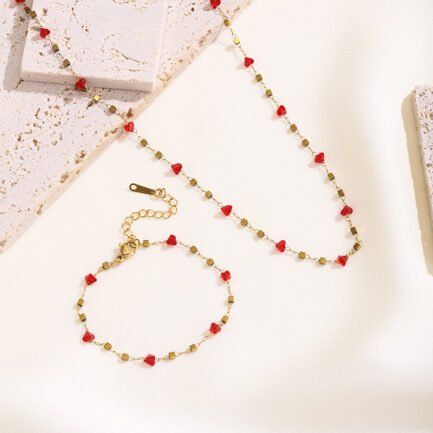 Heartbeat Red Crystal & Gold Block Chain Jewelry Set - Image 2