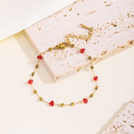 Heartbeat Red Crystal & Gold Block Chain Jewelry Set - Image 4