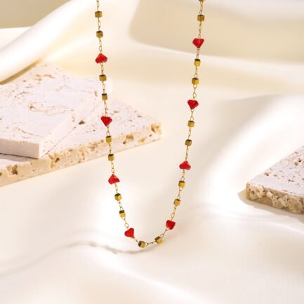 Heartbeat Red Crystal & Gold Block Chain Jewelry Set - Image 3