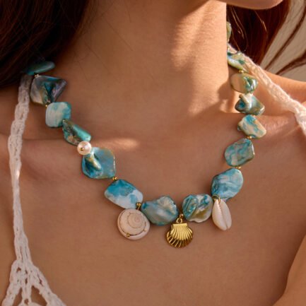 Ocean Dreams 18K Gold Plated Shell Statement Necklace - Image 2