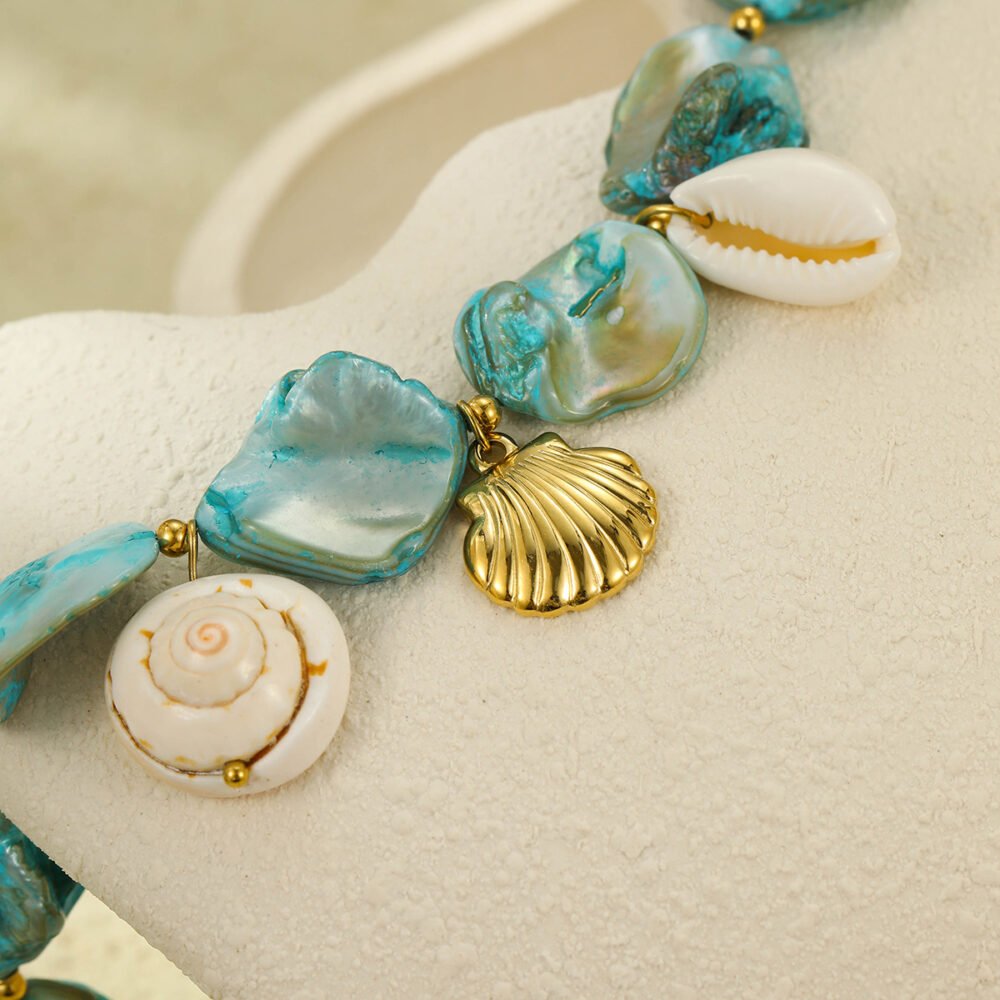 Ocean Dreams 18K Gold Plated Shell Statement Necklace - Image 4