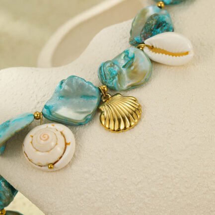 Ocean Dreams 18K Gold Plated Shell Statement Necklace - Image 4