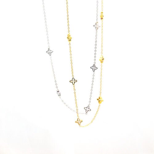 Petite Clover Station Necklace – 18K Gold Plated Titanium