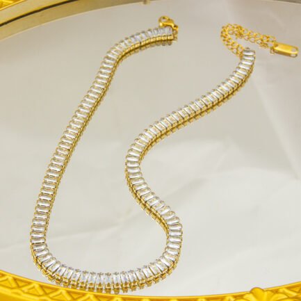 Radiance Tennis Necklace - 18K Gold Plated Titanium with Baguette Zircons - Image 2