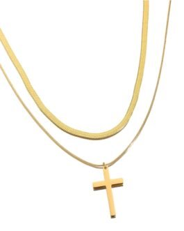 Serpentine Herringbone Cross Layered Necklace