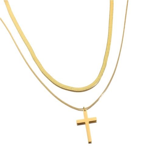 Serpentine Herringbone Cross Layered Necklace