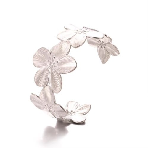 Silvermist Petal Open Floral Cuff Bracelet