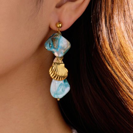 Tidal Wave 18K Gold Plated Titanium Shell Drop Earrings — изображение 2