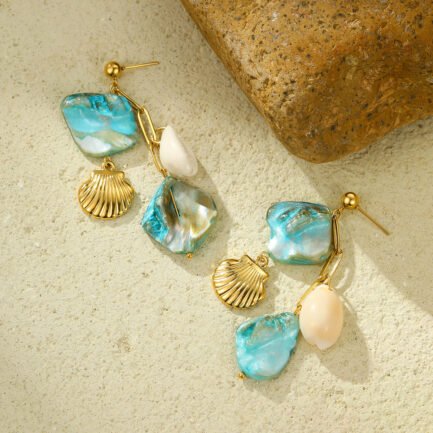 Tidal Wave 18K Gold Plated Titanium Shell Drop Earrings — изображение 5