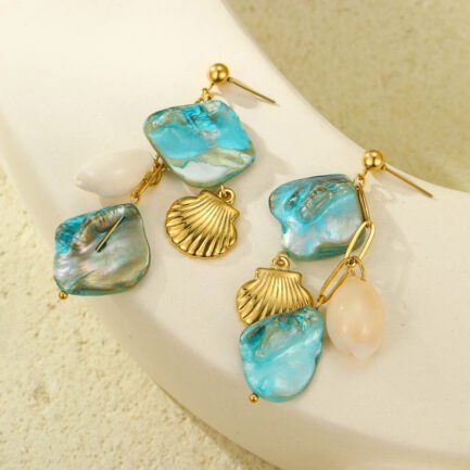 Tidal Wave 18K Gold Plated Titanium Shell Drop Earrings — изображение 4
