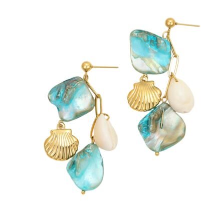 Tidal Wave 18K Gold Plated Titanium Shell Drop Earrings