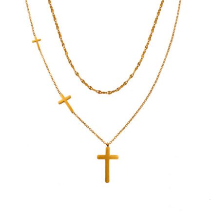 Trinity Cross Layered Necklace - 18K Gold Plated Titanium