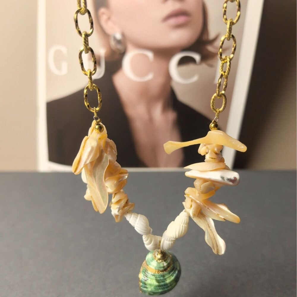 Trochus Cascade 18K Gold Plated Titanium Shell Necklace - Image 4