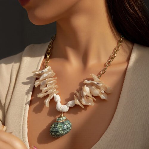 Trochus Cascade 18K Gold Plated Titanium Shell Necklace
