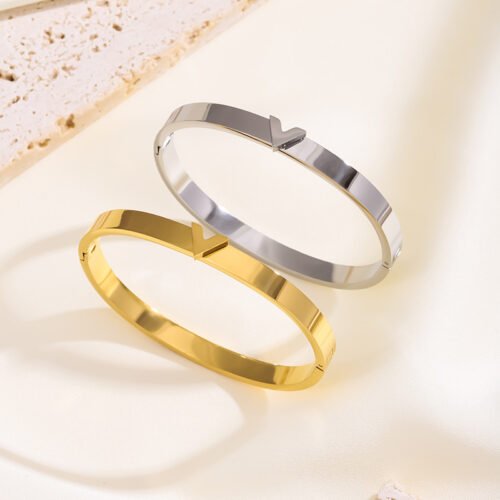 Victory V-Accent 18K Gold Plated Bangle