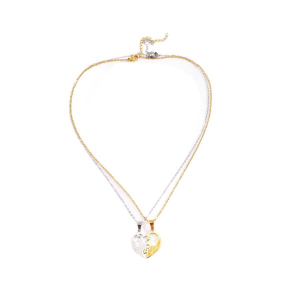 Crystal Puzzle Heart Couple Necklace Set