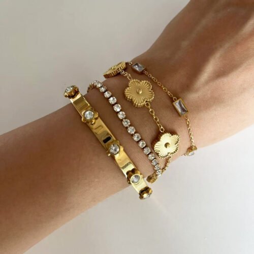 Floral Crystal Bangle Bracelet