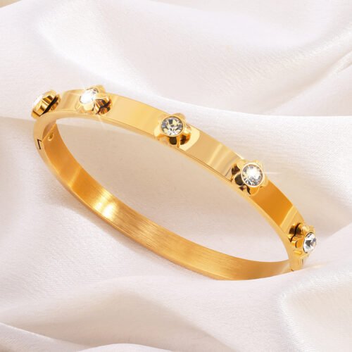 Floral Crystal Bangle Bracelet