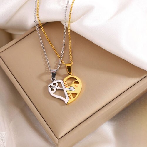 Heart Key Lock Couple Necklace Set