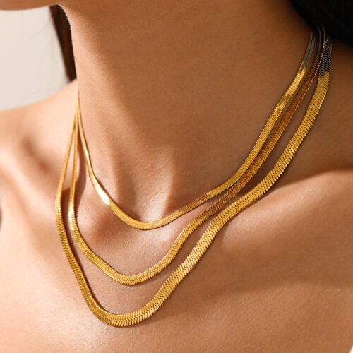 Herringbone Blade 18K Plated Titanium Steel Chain Necklace