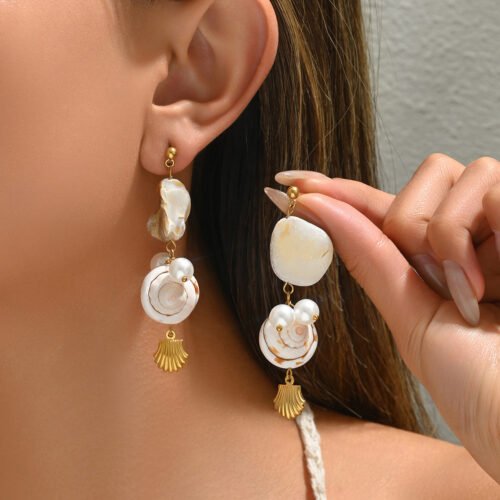 Pearl Cascade Shell Drop Earrings