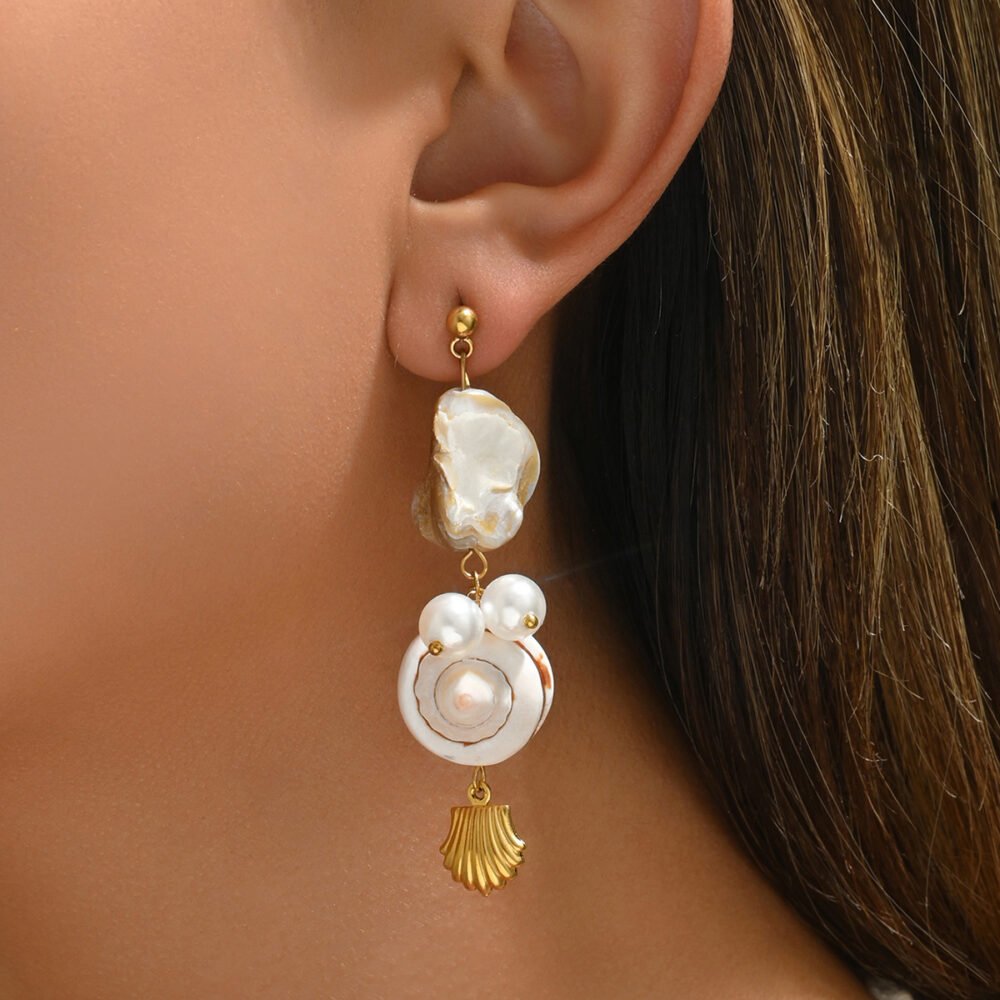 Pearl Cascade Shell Drop Earrings - Image 3