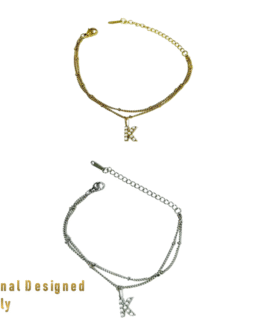 Pearl Initial Duo 18K Plated Titanium Double Chain Bracelet