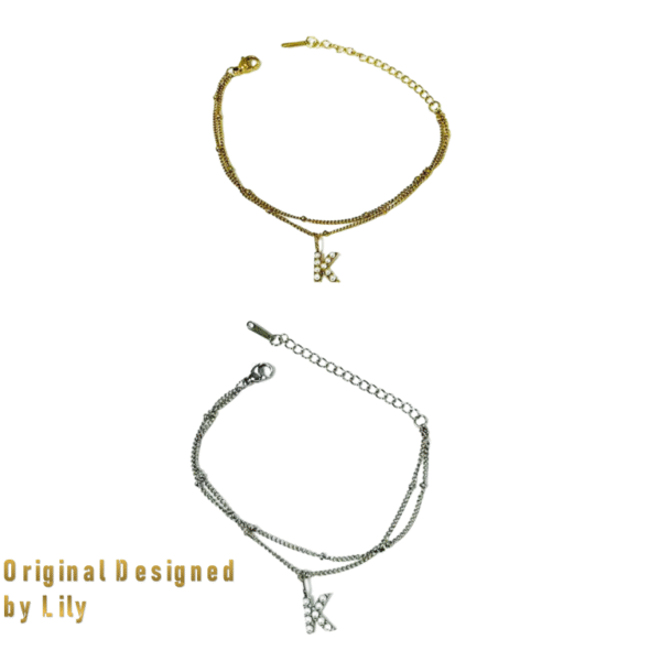 Pearl Initial Duo 18K Plated Titanium Double Chain Bracelet