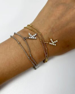 Pearl Initial Duo 18K Plated Titanium Double Chain Bracelet