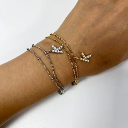 Pearl Initial Duo 18K Plated Titanium Double Chain Bracelet – Bild 2